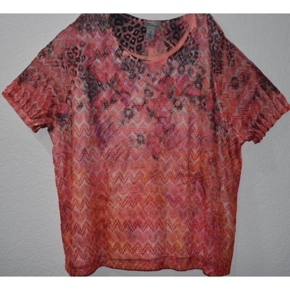 Liz and Me 4X Top Hawiian Tropical Mesh Overlay Embroidered Lined Short‎ Sleeve - Picture 9 of 16